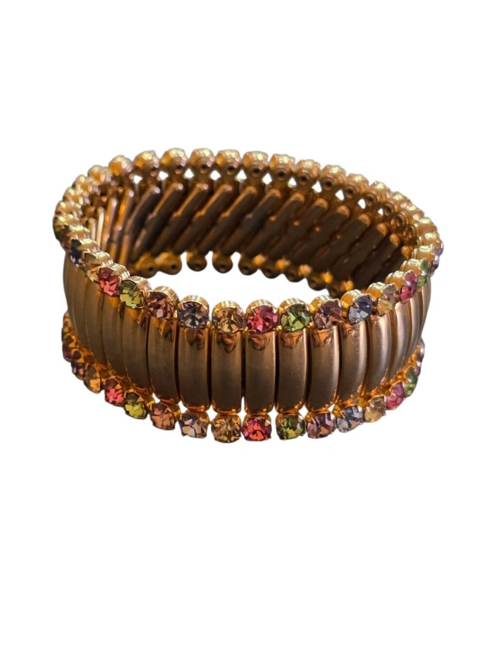 Vintage Goldtone Multicolor Rhinestone Expansion Bracelet (A9305)